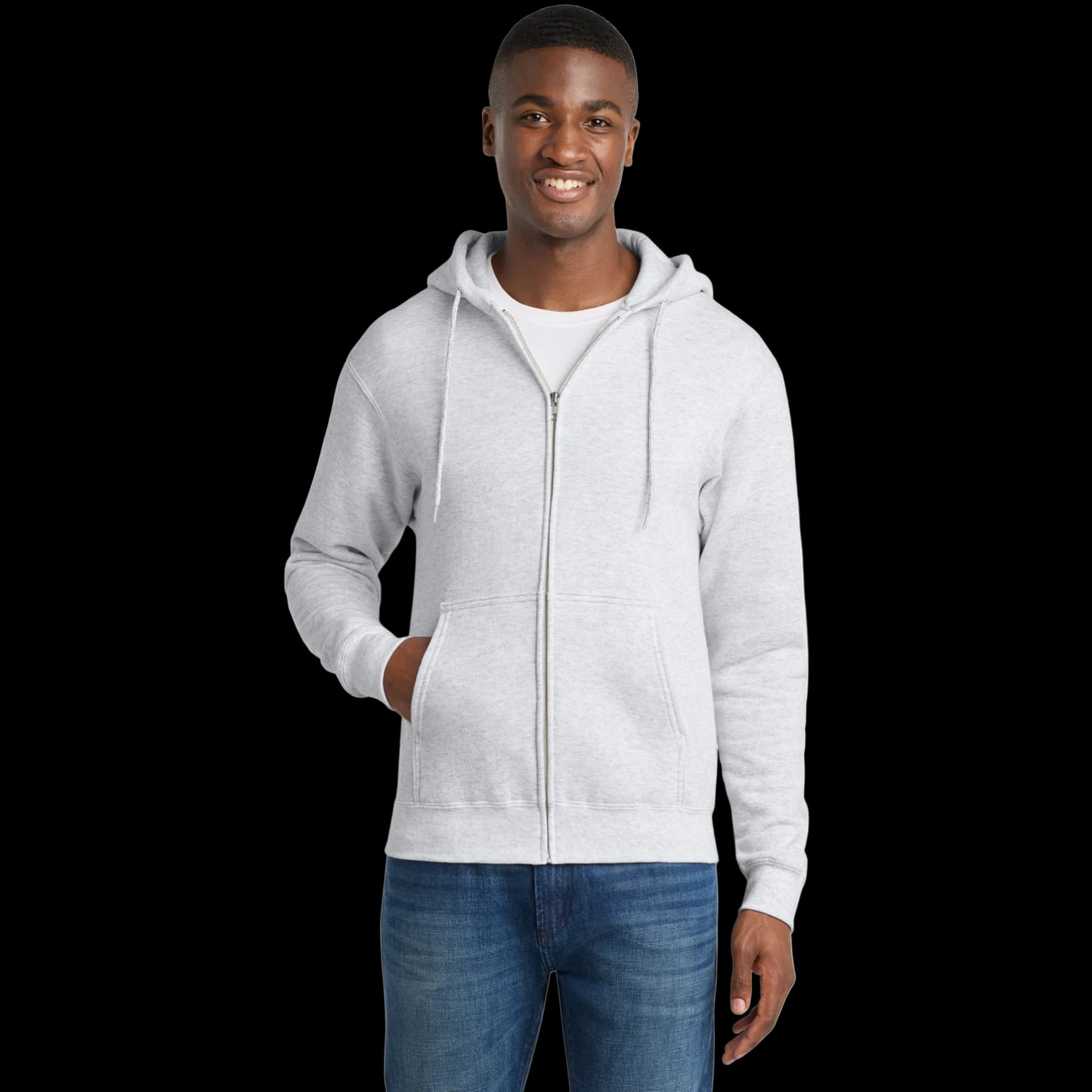Core Fleece Full-Zip Hooded Sweatshirt. — Ash
