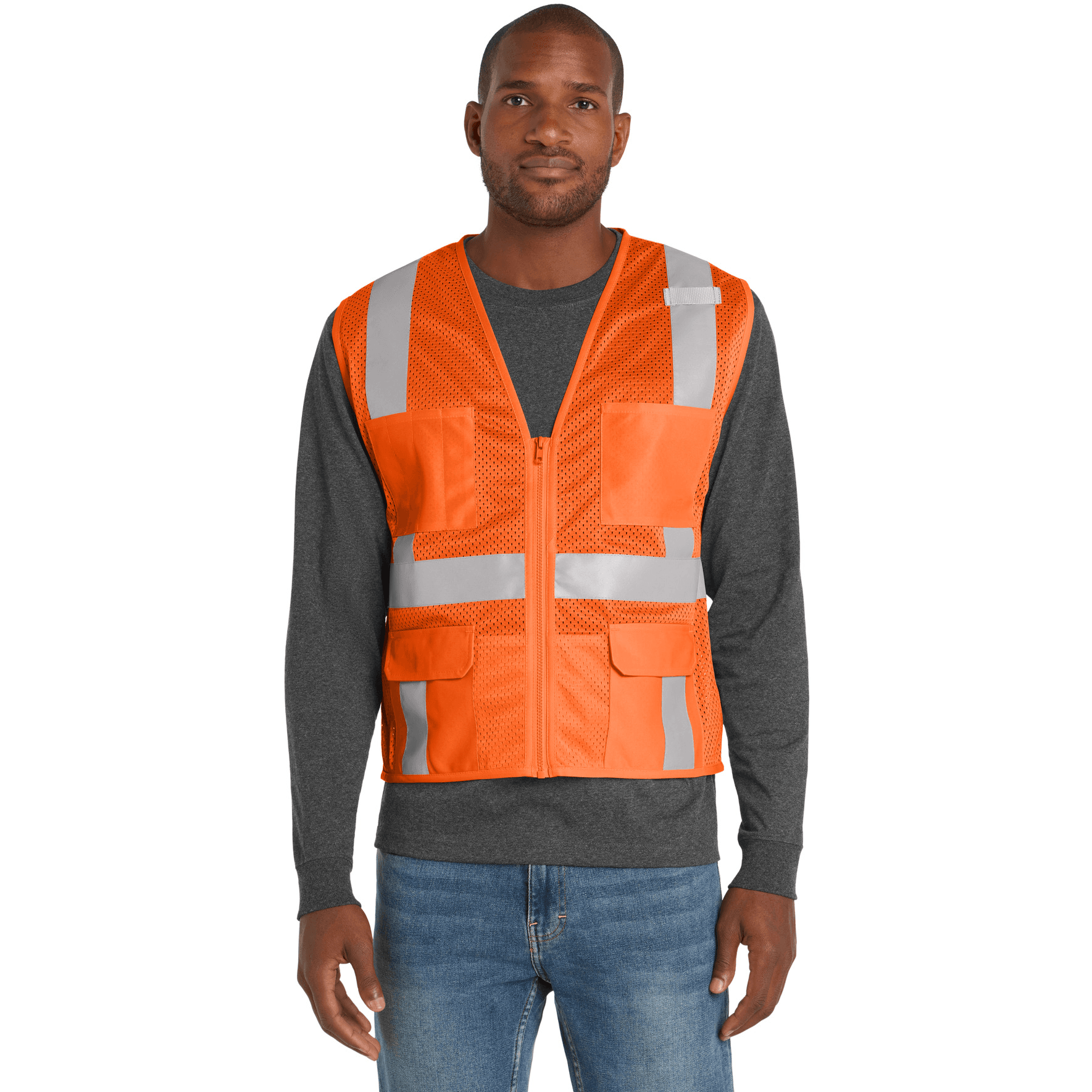 ANSI 107 Class 2 Mesh Six-Pocket Zippered Vest.