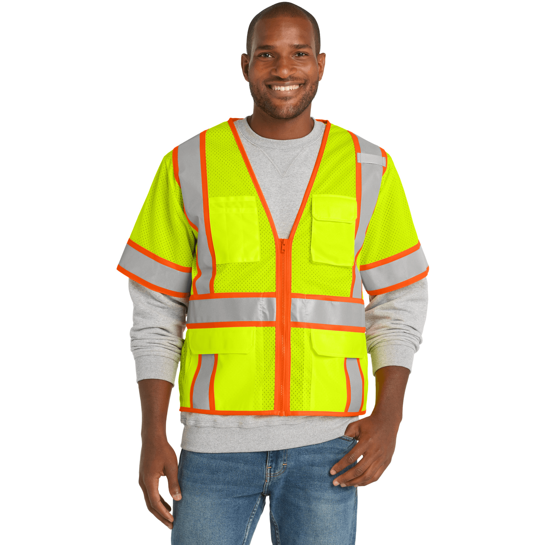 ANSI 107 Class 3 Surveyor Mesh Zippered Two-Tone Short Sleeve Vest.