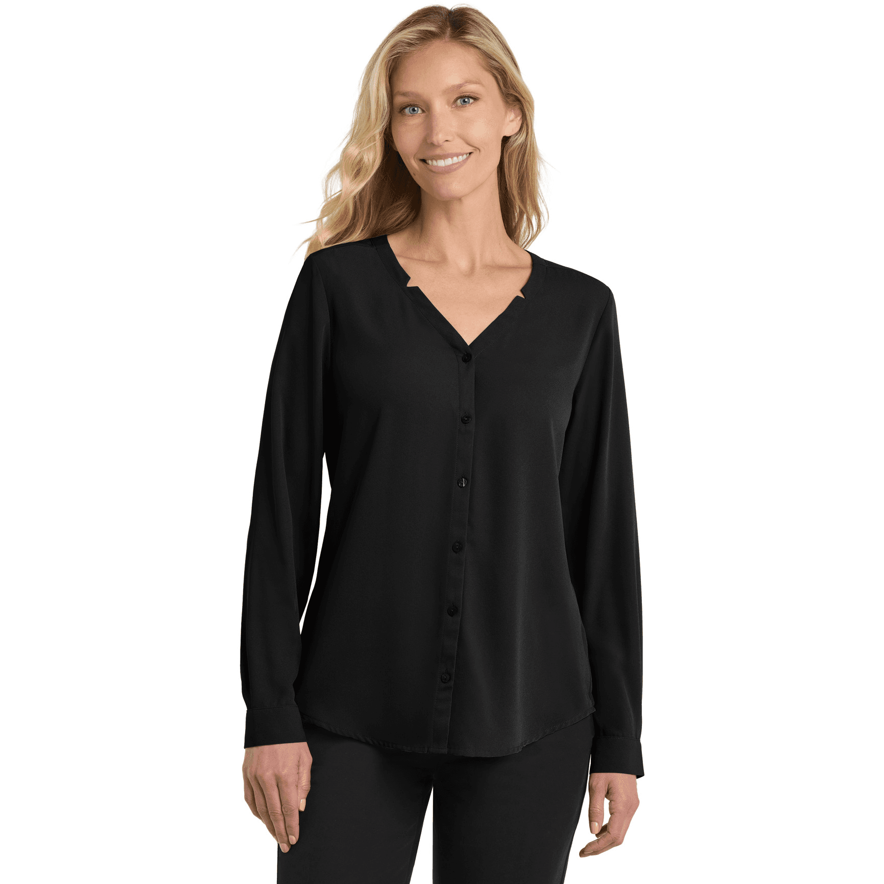 Women's Long Sleeve Button-Front Blouse.