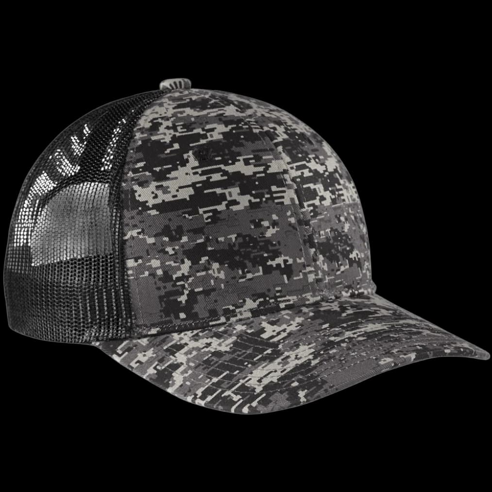 Digi Camo Snapback Trucker Cap — Black Digi/ Black