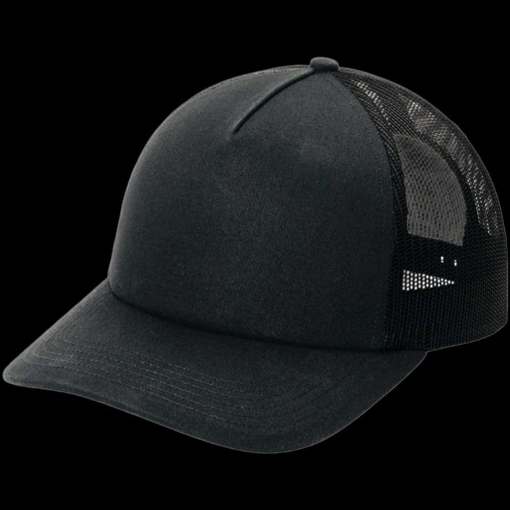 Low-Profile Snapback 5-Panel Trucker Cap — Black/ Black