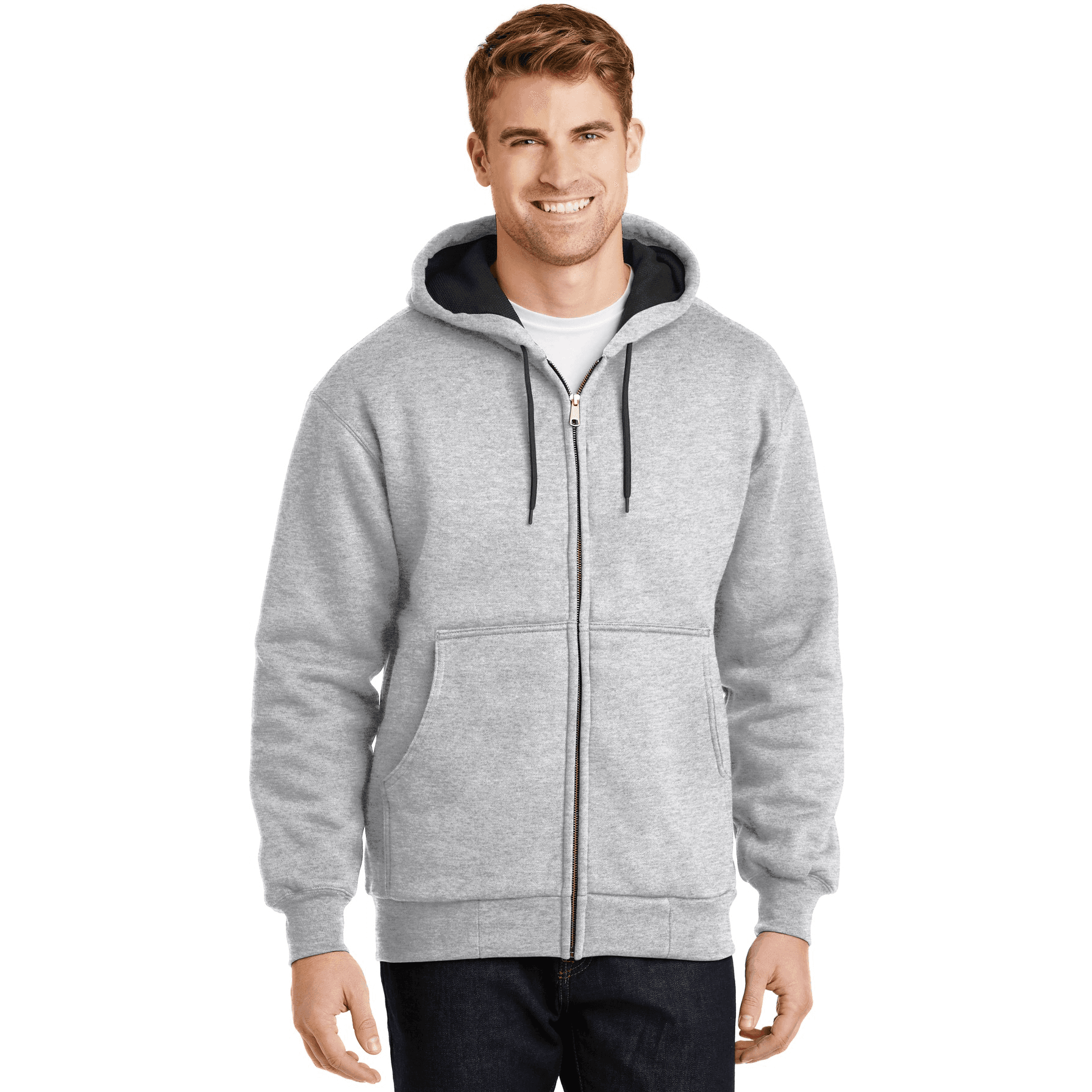 Heavyweight Full-Zip Hooded Sweatshirt with Thermal Lining.