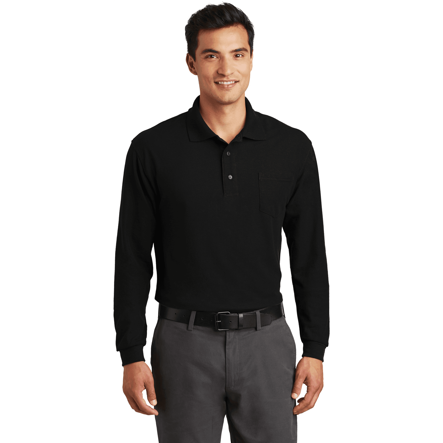 Long Sleeve Silk Touch Polo with Pocket.
