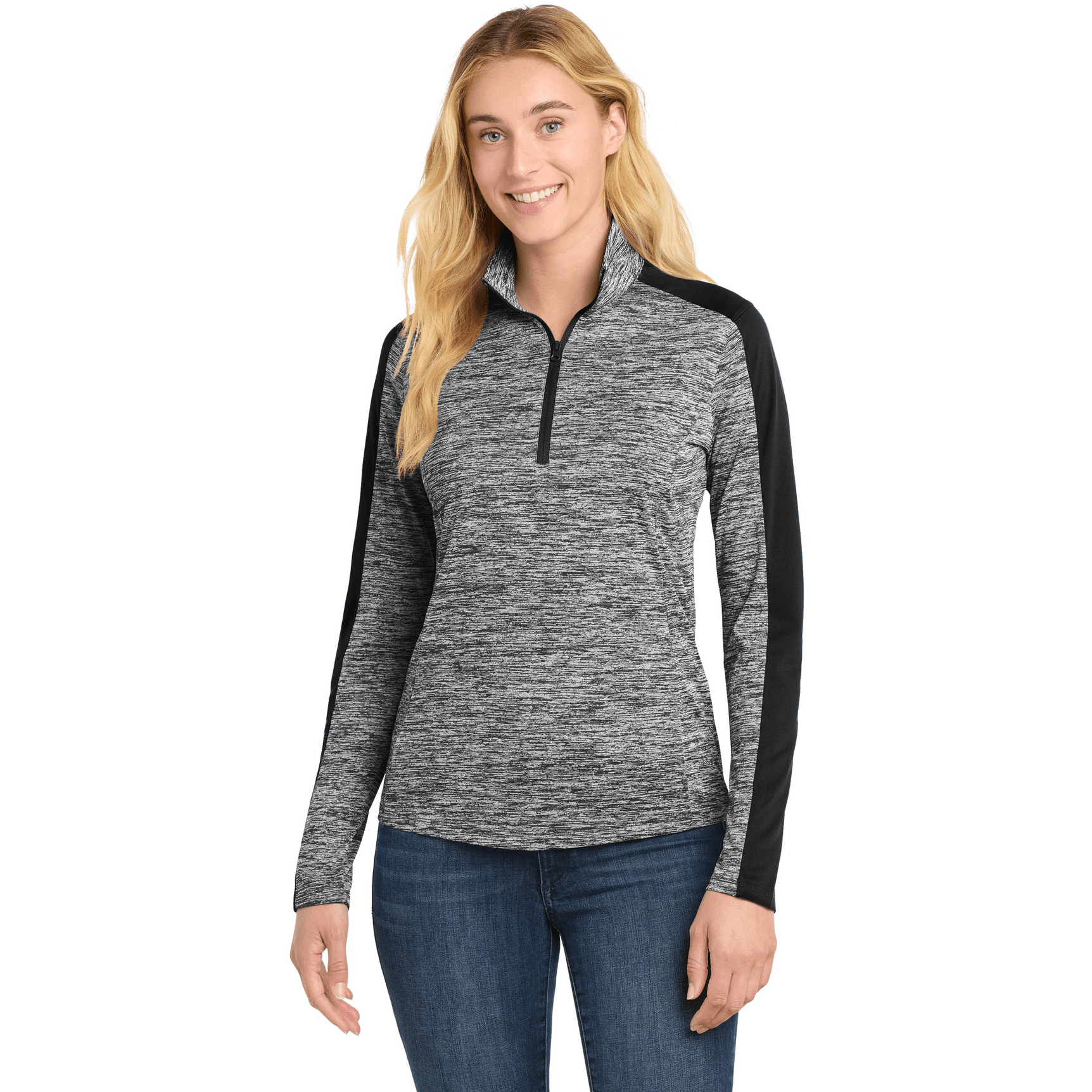Women's PosiCharge Electric Heather Colorblock 1/4-Zip Pullover.