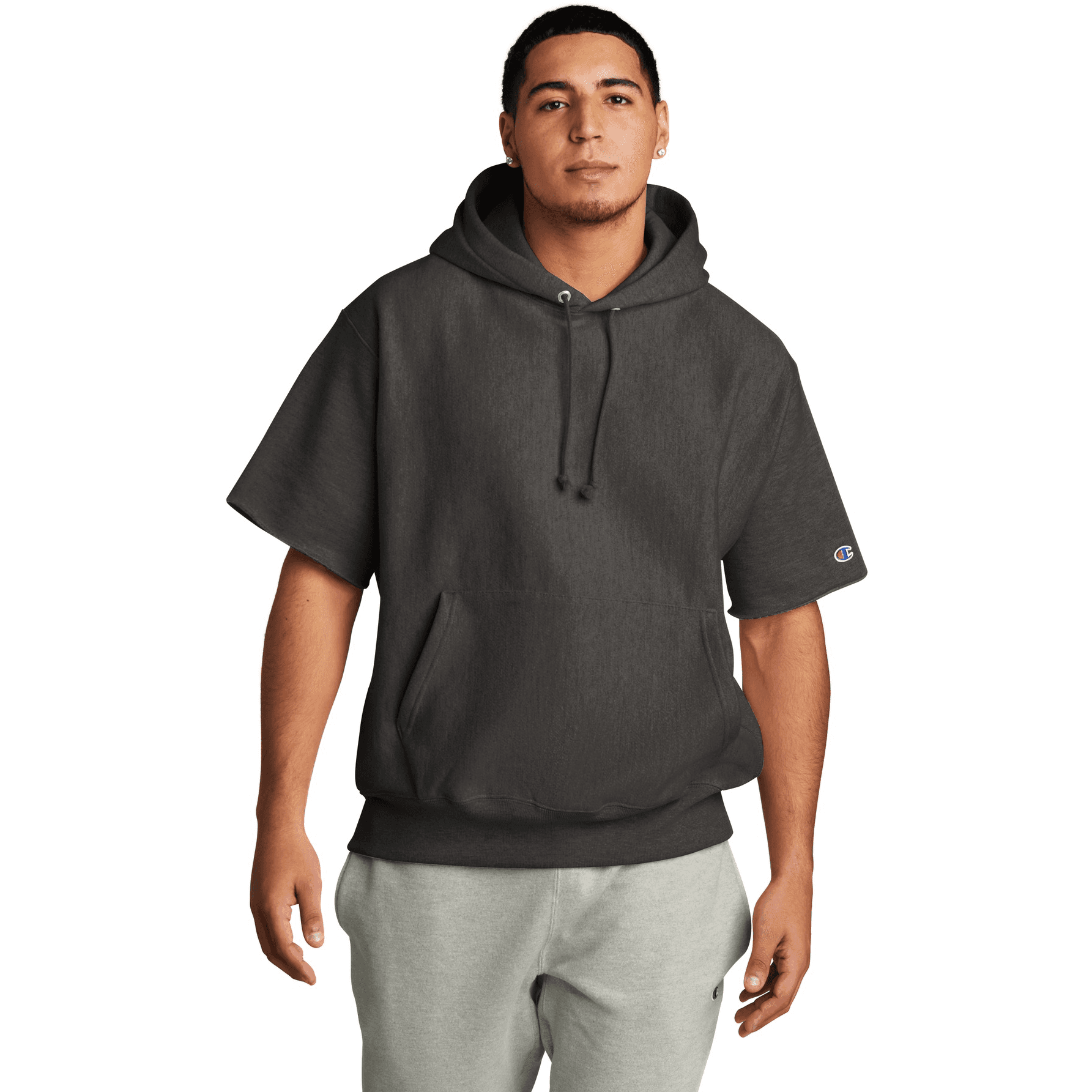 Reverse Weave Short Sleeve Hooded Sweatshirt