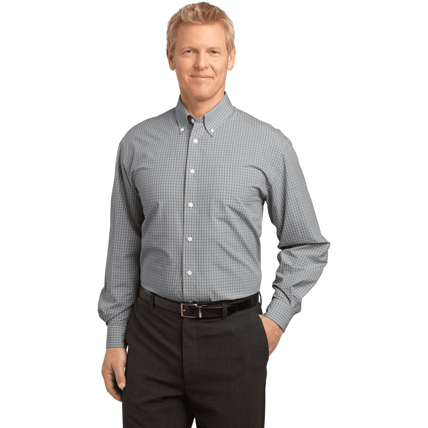 Plaid Pattern Easy Care Shirt.